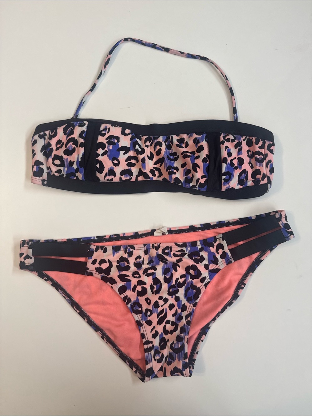 The Bikini Lab Leopard Print Bandeau Bikini Set Large 🌺